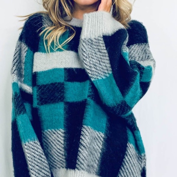 GREEN WITH ENVY Fuzzy Plaid Print Sweater - Picture 3 of 5